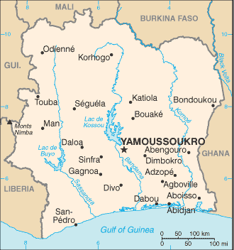 Map of  The Ivory Coast